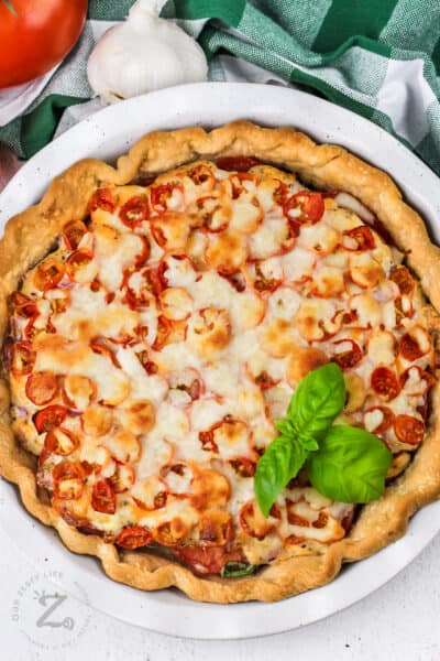 Tomato Pie (Cheesy Layers of Tomato and Basil!) - Our Zesty Life