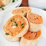 plated Buffalo Chicken Pinwheels with dip