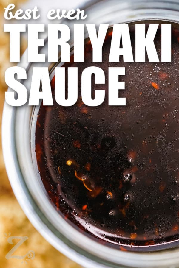 close up of Best Teriyaki Sauce in a jar with writing