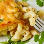 Homemade Baked Macaroni and Cheese on a fork