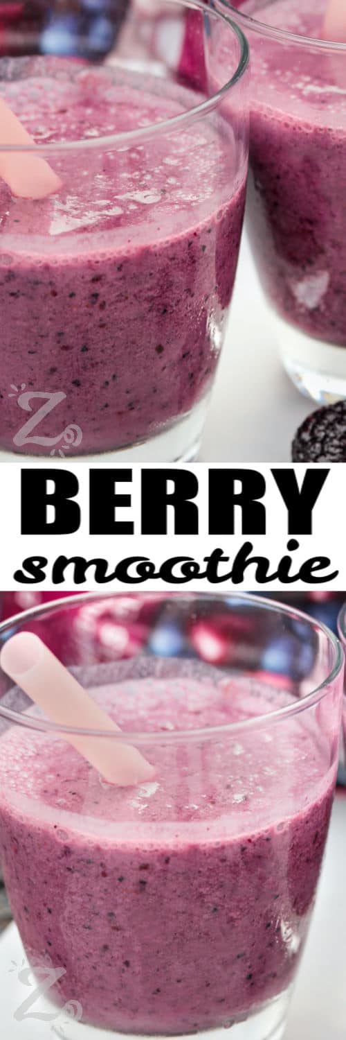 Mixed Berry Smoothie in glasses and close up photo with a title