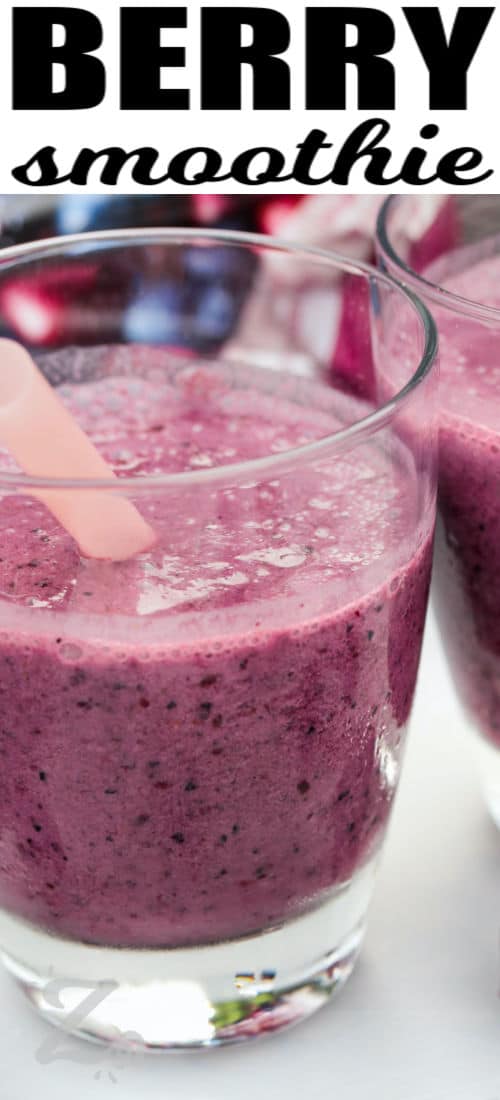 close up of Mixed Berry Smoothie with a title