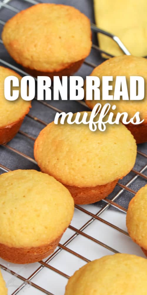 cooling rack with Honey Cornbread Muffin and a title