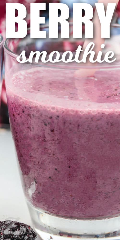 Mixed Berry Smoothie with a pink straw and a title