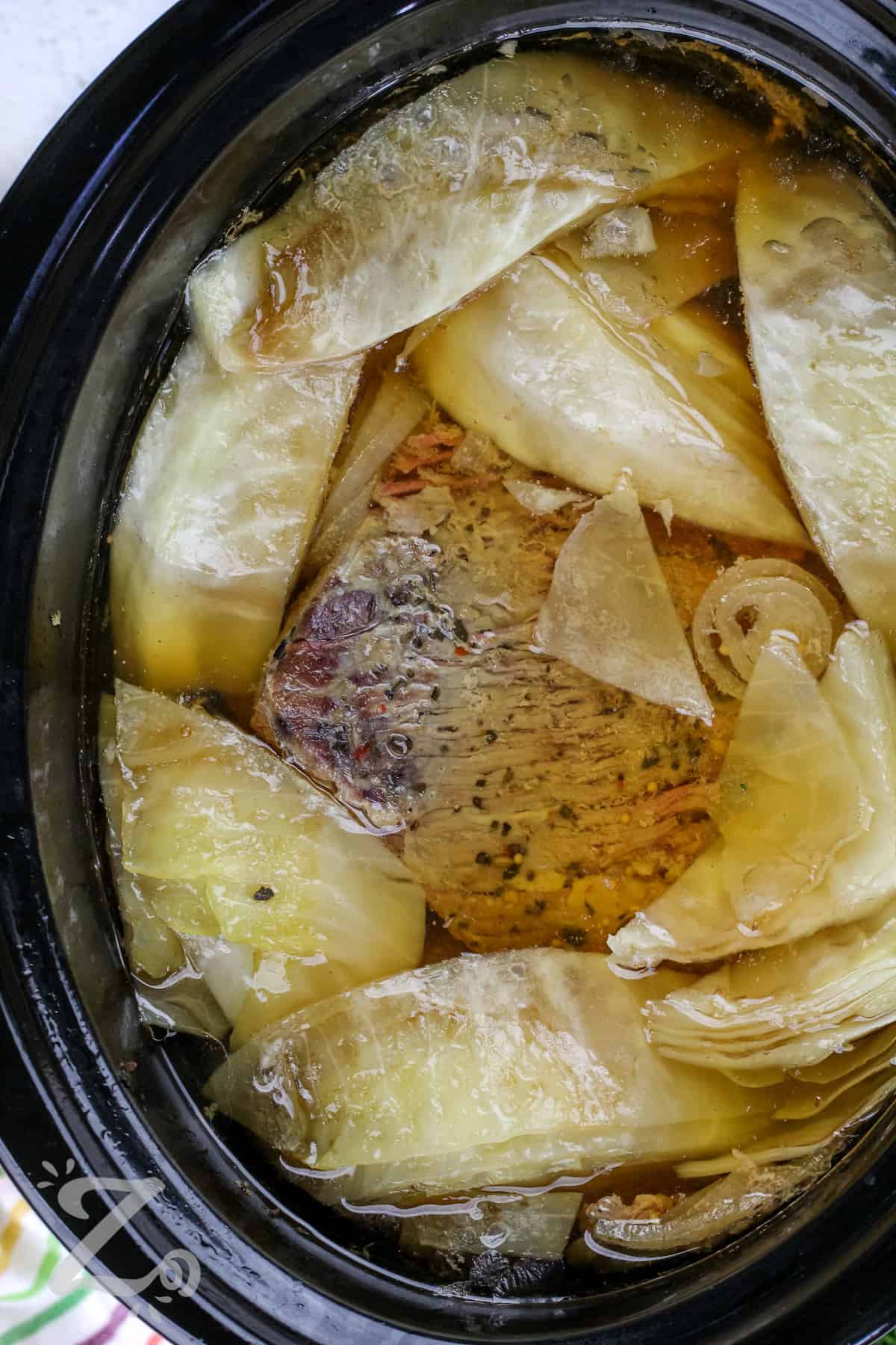 Slow Cooker Corned Beef and Cabbage in the pot