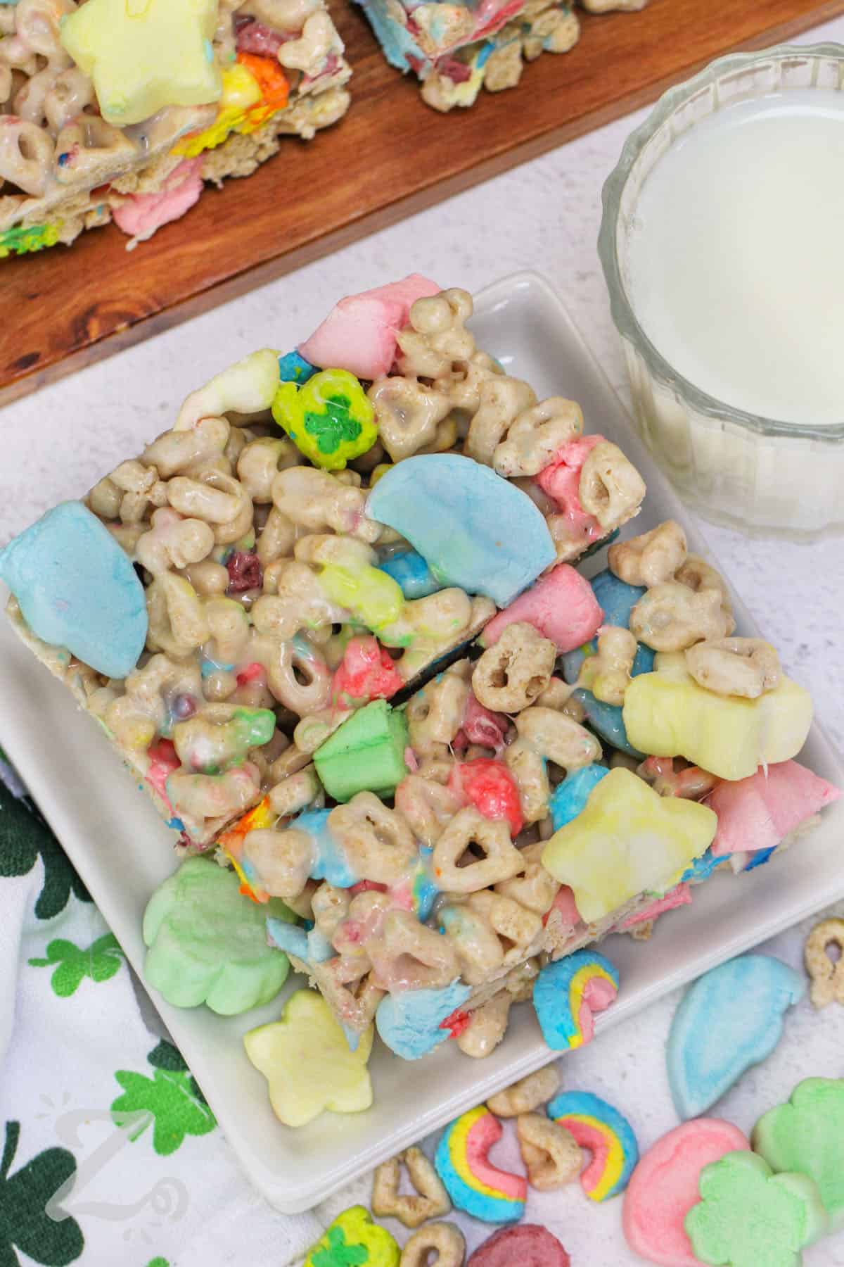 top view of Homemade Lucky Charms Bars on a plate