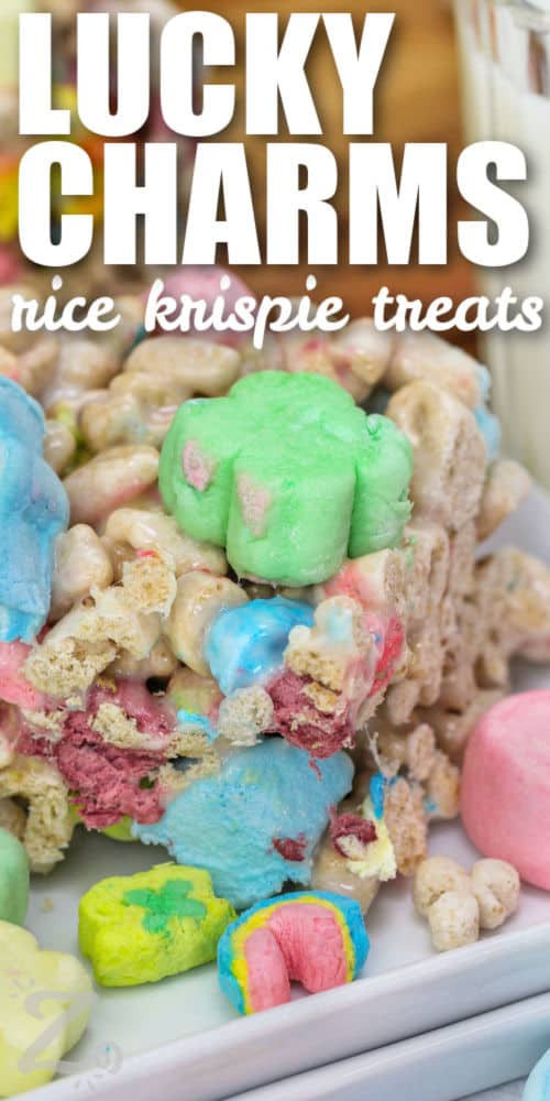 close up of Homemade Lucky Charms Bars with writing