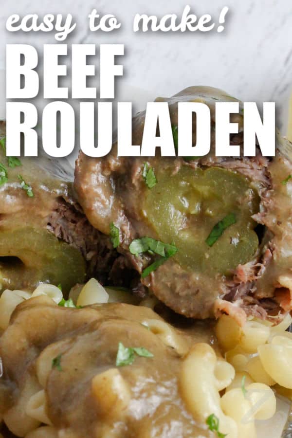 close up of Beef Rouladen with a title
