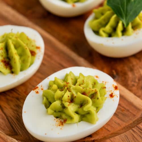 Prepared avocado deviled eggs