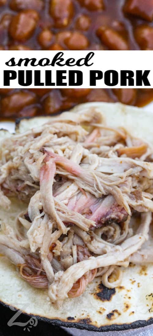 Smoked Pulled Pork with beans and a title
