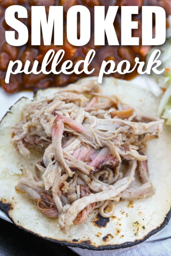 Smoked Pulled Pork on a tortilla with writing