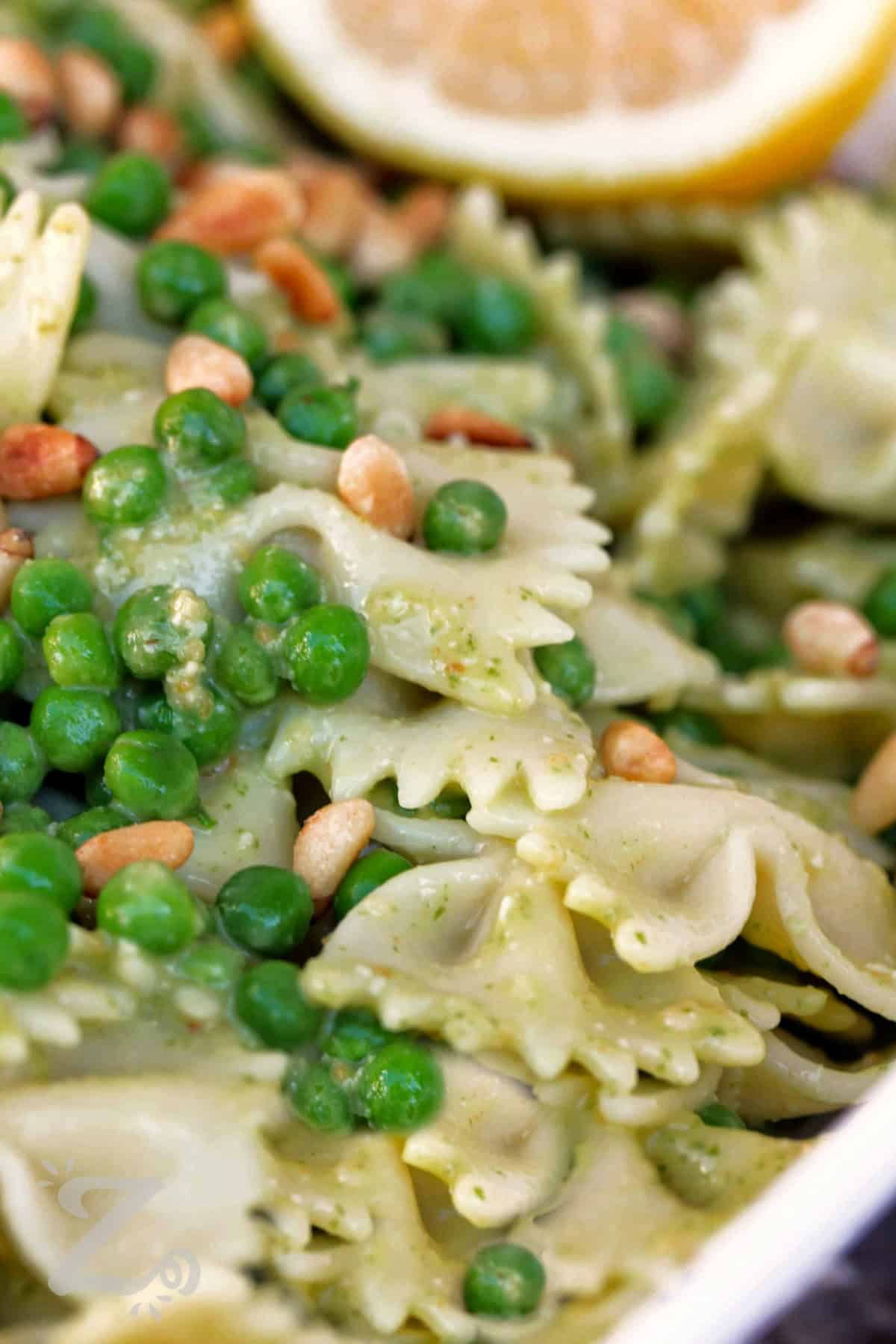 close up of Bowtie Pesto Pasta Salad