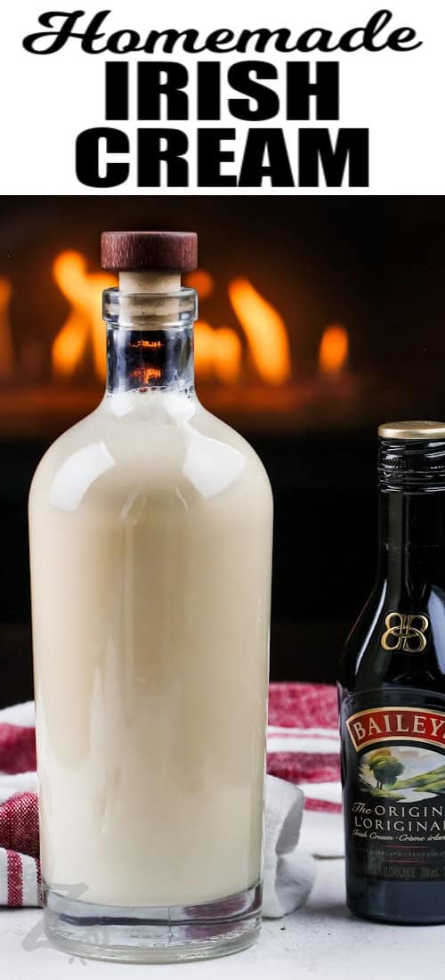 A bottle of homemade Irish cream with a title