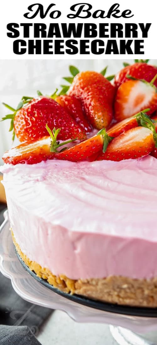No bake strawberry cheesecake with a title