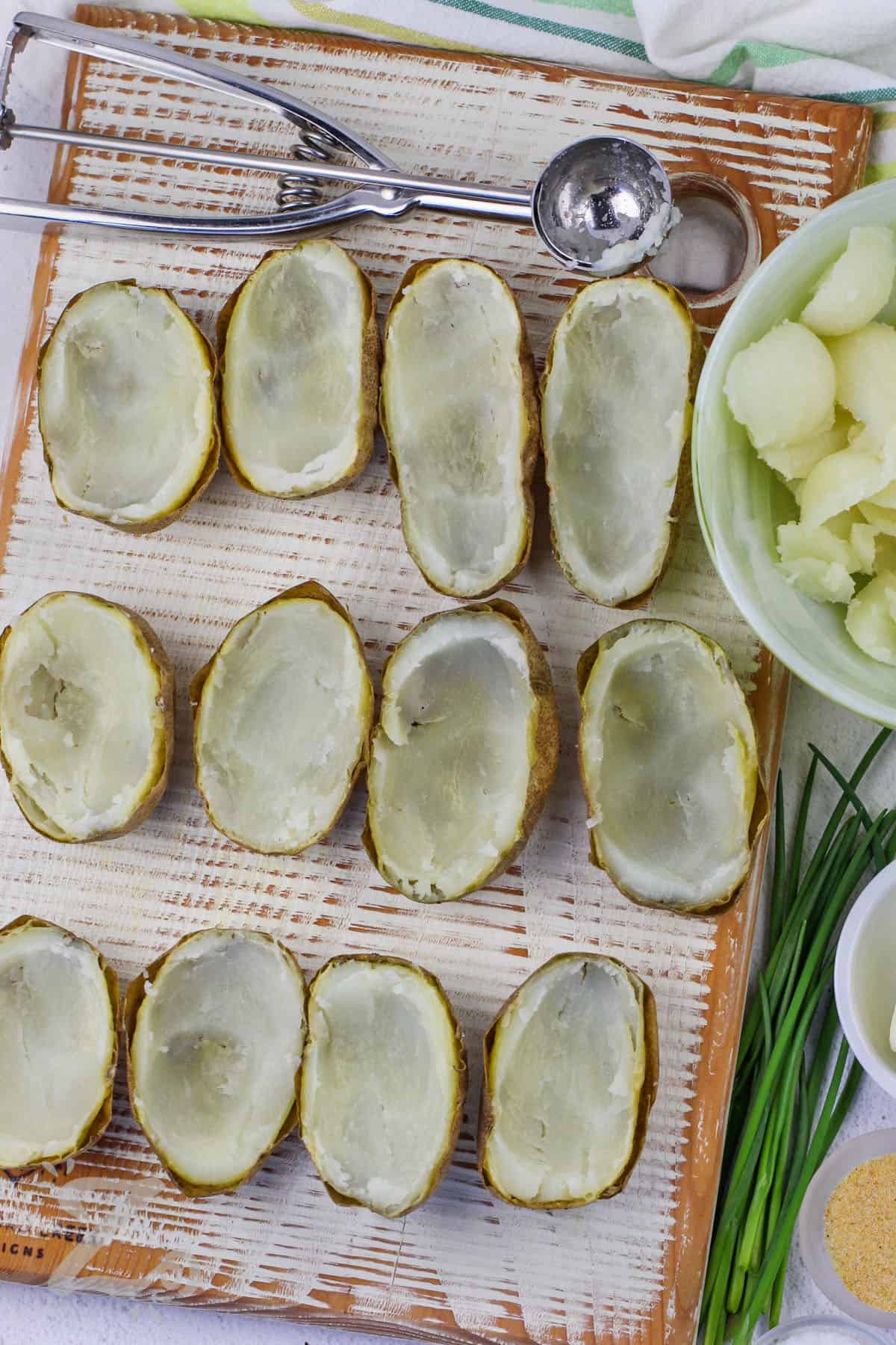 scooped out potatoes to make Potato Skins
