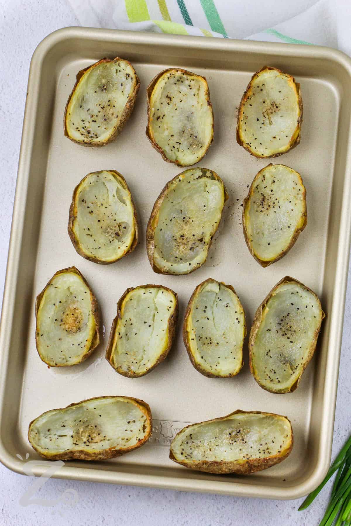 cooked potato skins before adding toppings