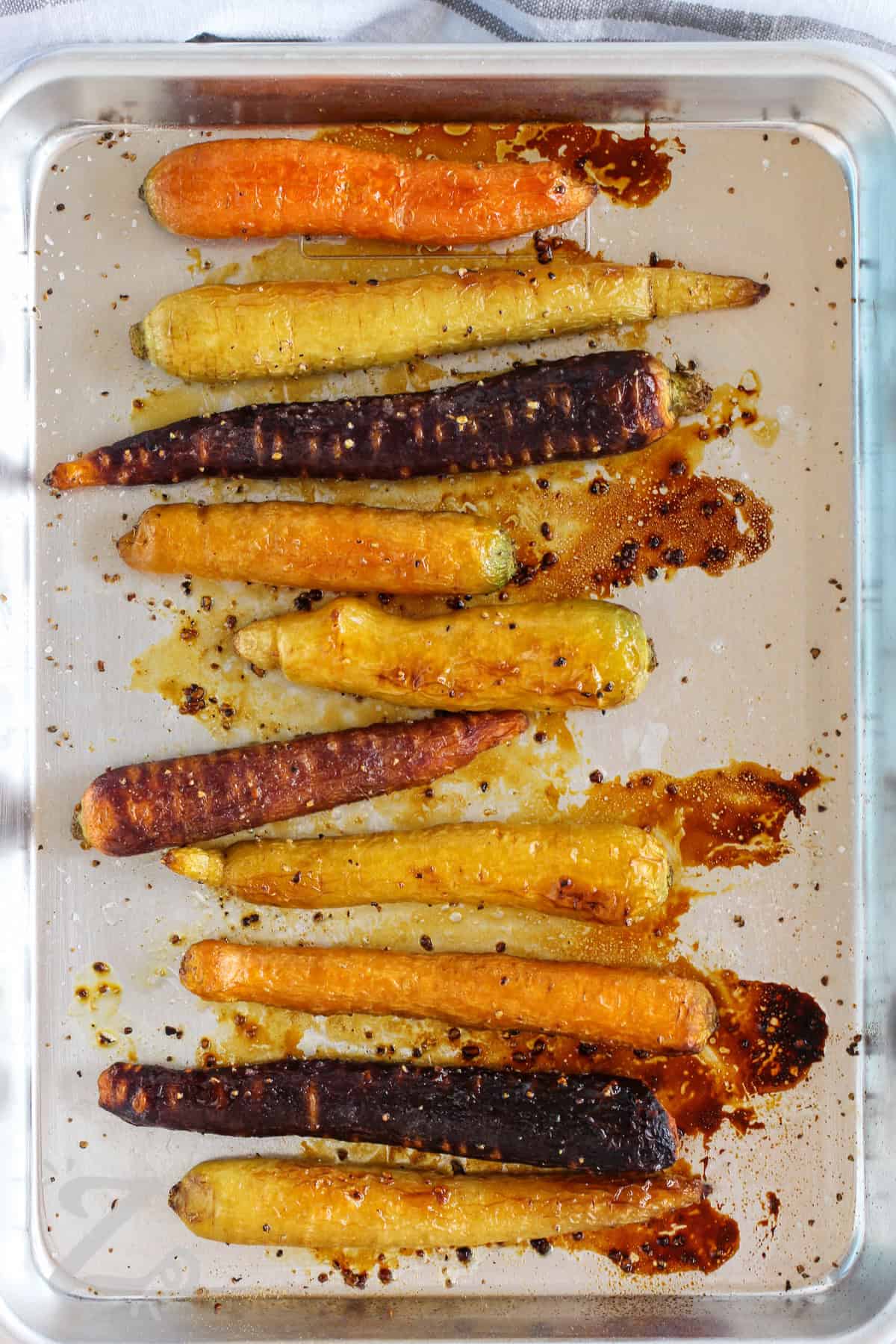 Roasted Rainbow Carrots on a sheet pan