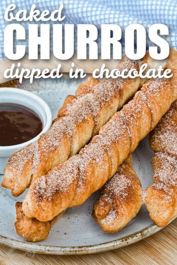 close up of Baked Churros with writing