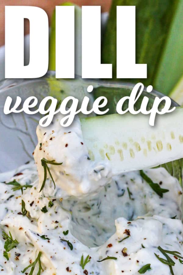 cucumber with Dillionaire Veggie Dip and a title