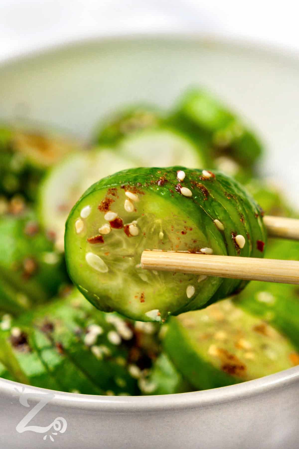 chopsticks with Korean Cucumber Salad