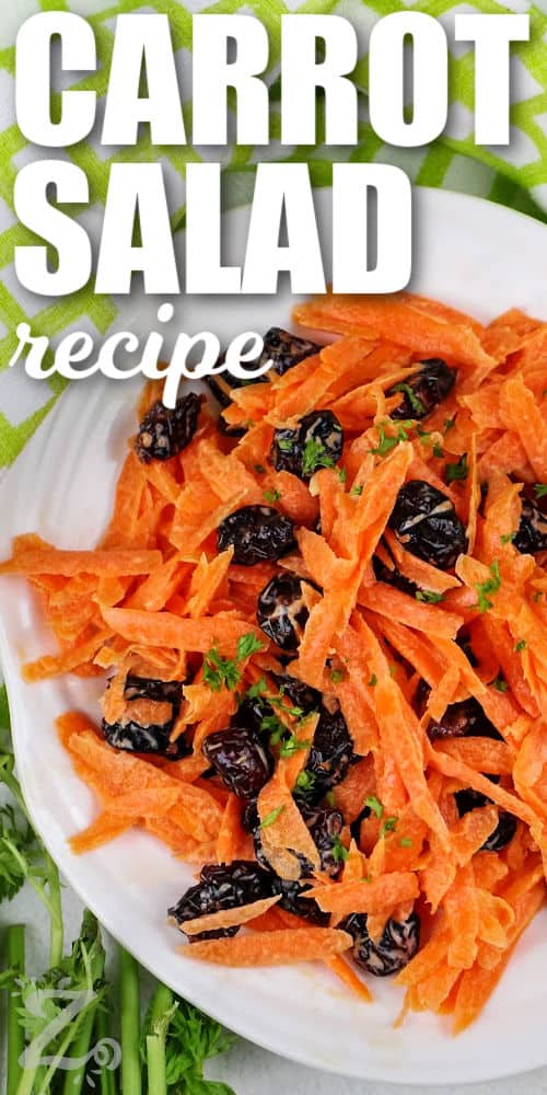 Carrot Salad recipe on a plate with writing