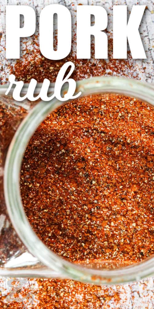 close up of Pork Rub in a jar with a title