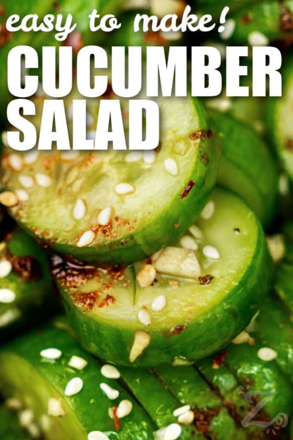 close up of fresh Korean Cucumber Salad Recipe with writing