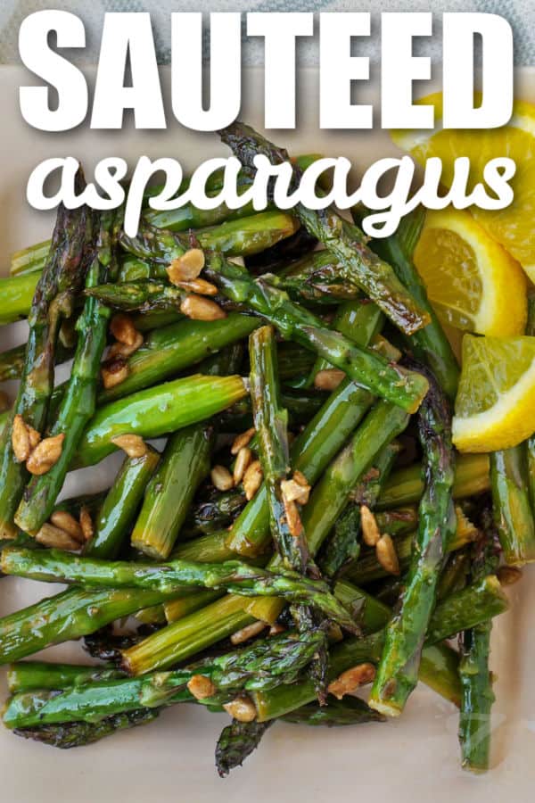 plated Sauteed Asparagus with writing