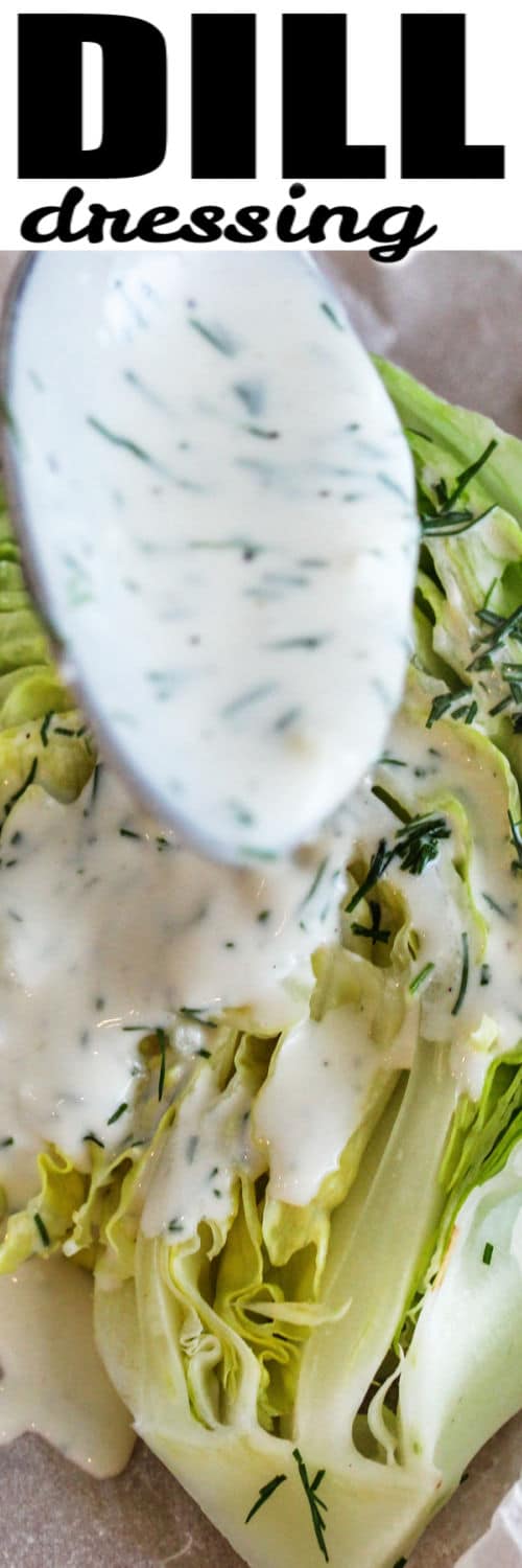 adding Dill Dressing to lettuce with a title