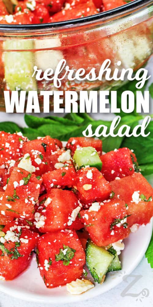 refreshing Watermelon Salad with writing