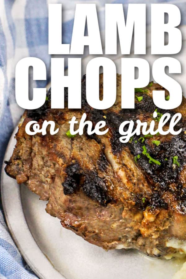 close up of Grilled Lamb Chops with writing