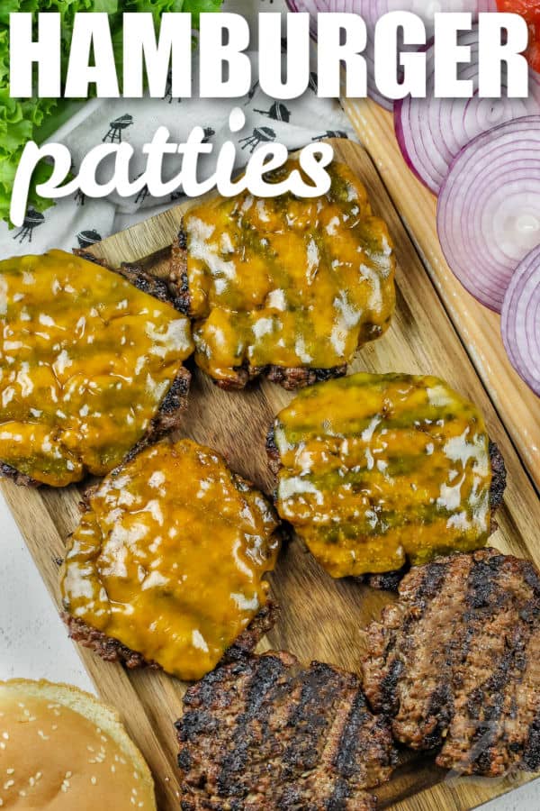 Hamburger Patties with cheese and a title