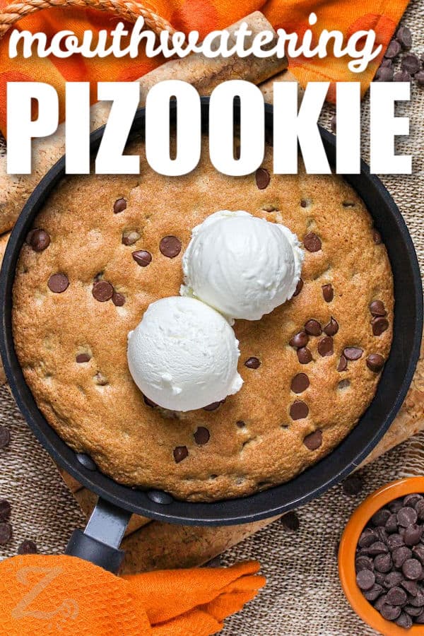 mouthwatering Pizookie in the pan with writing