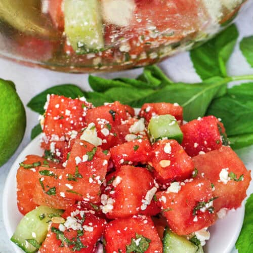 plated Watermelon Salad with feta