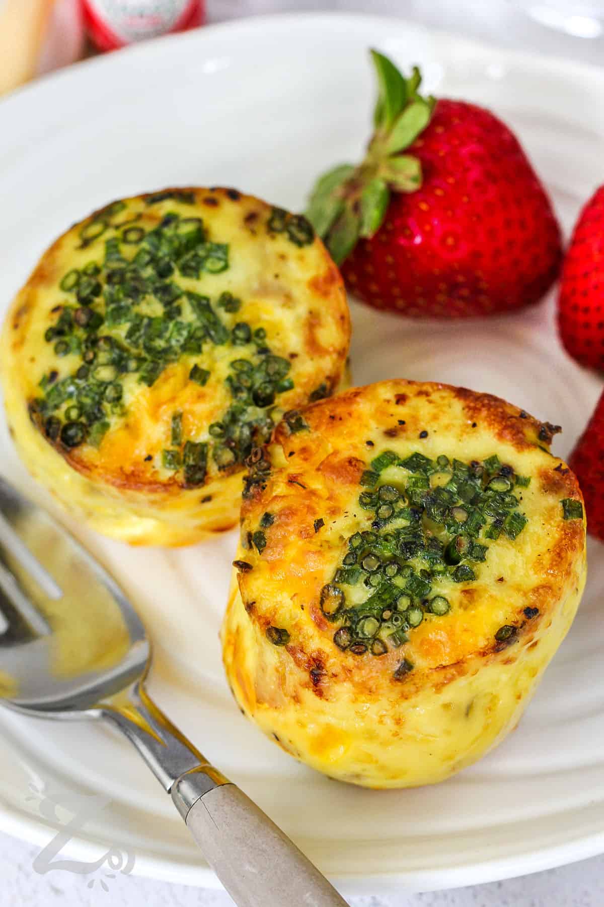 plated Instant Pot Egg Bites with strawberries