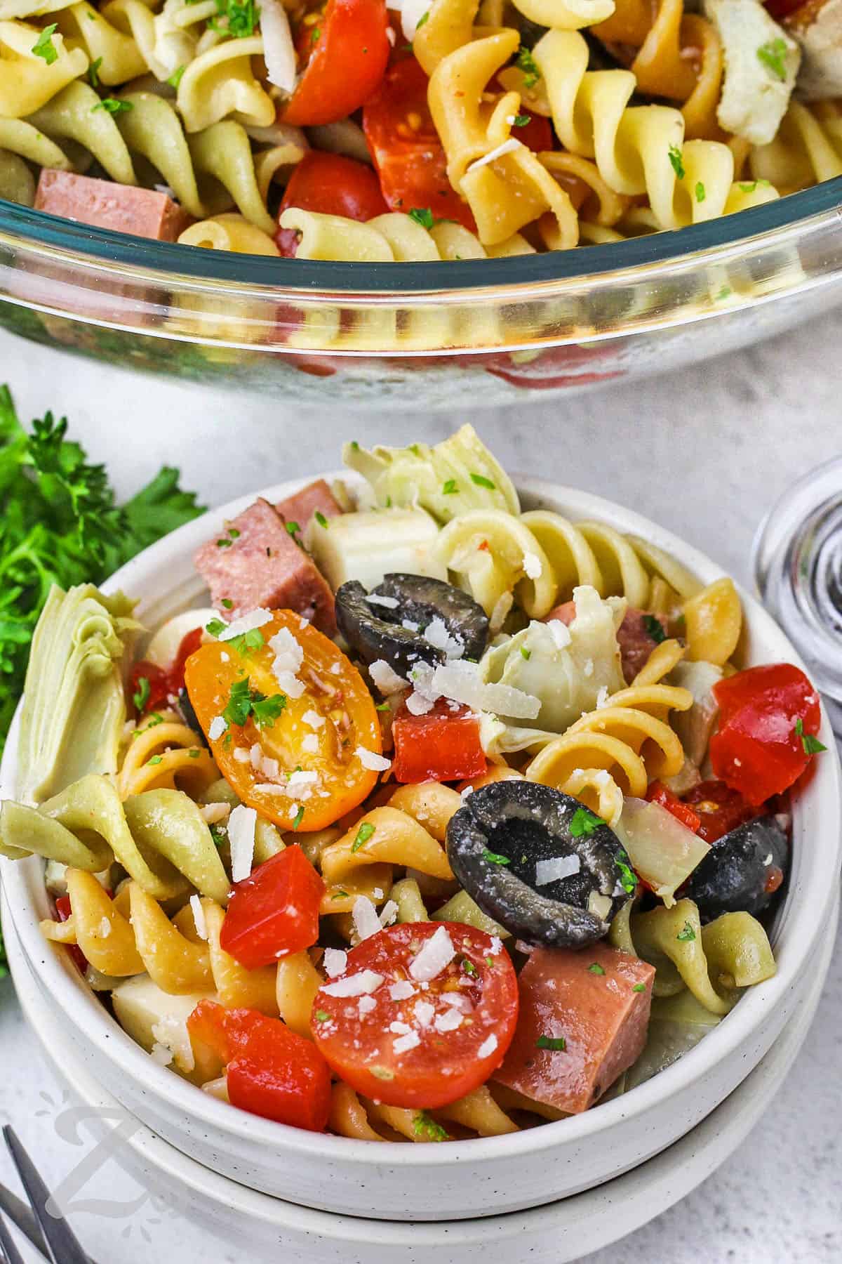 close up of Italian Pasta Salad in a bowl