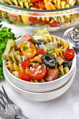 bowl of Italian Pasta Salad with cheese