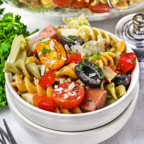 bowl of Italian Pasta Salad with cheese