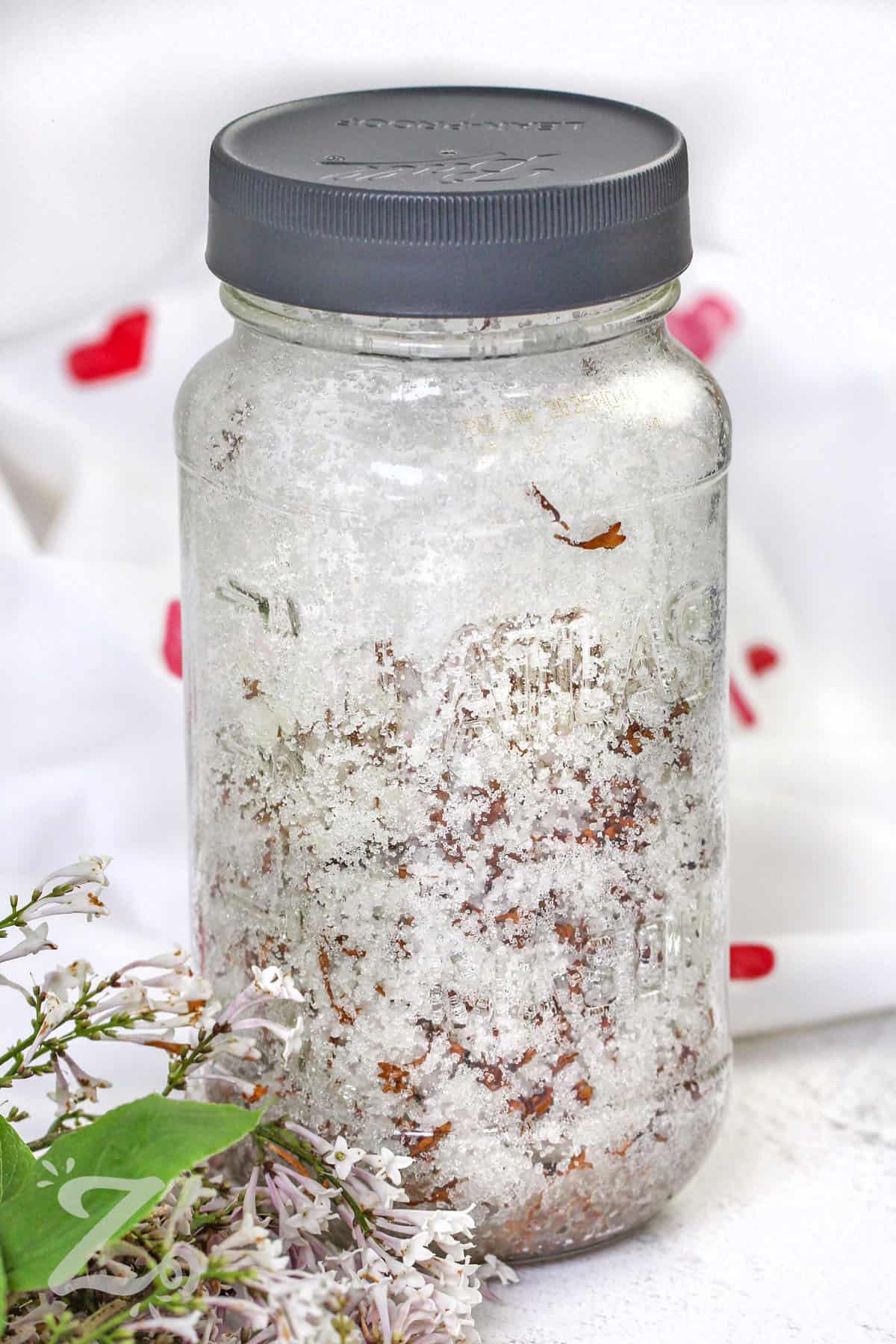 Lilac Sugar in a jar with a lid