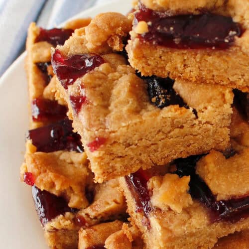 a stack of peanut butter and jelly bars