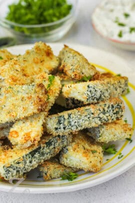 Baked Zucchini Sticks on a plate