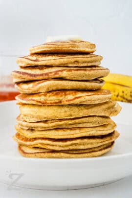 stack of Banana Oat Pancakes on a plate