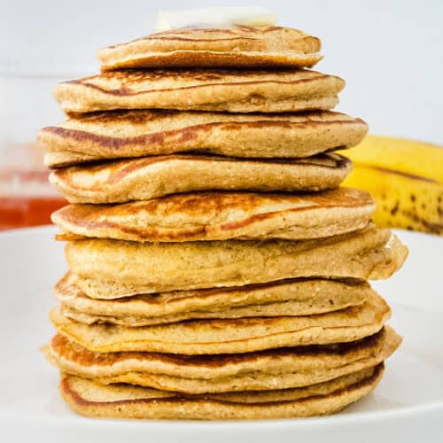 stack of Banana Oat Pancakes on a plate