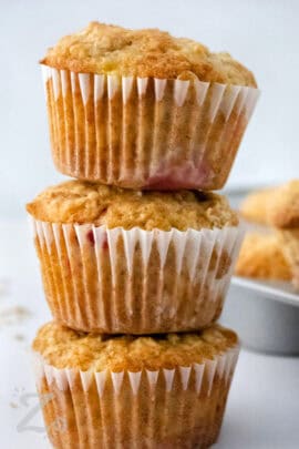 stack of Strawberry Banana Muffins