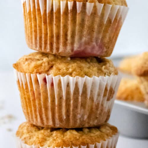 stack of Strawberry Banana Muffins