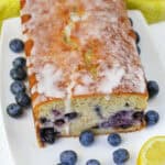 loaf of Lemon Blueberry Bread on a plate