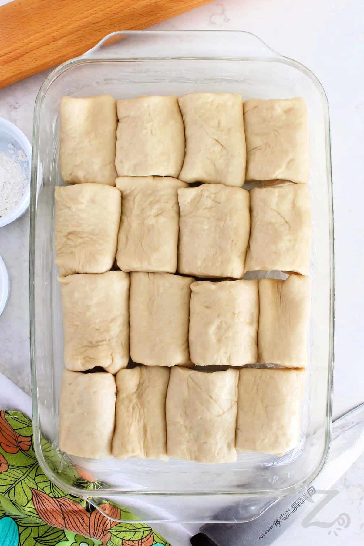 Parker House Rolls in a greased baking dish