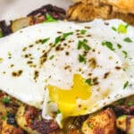 close up of Corned Beef Hash with egg