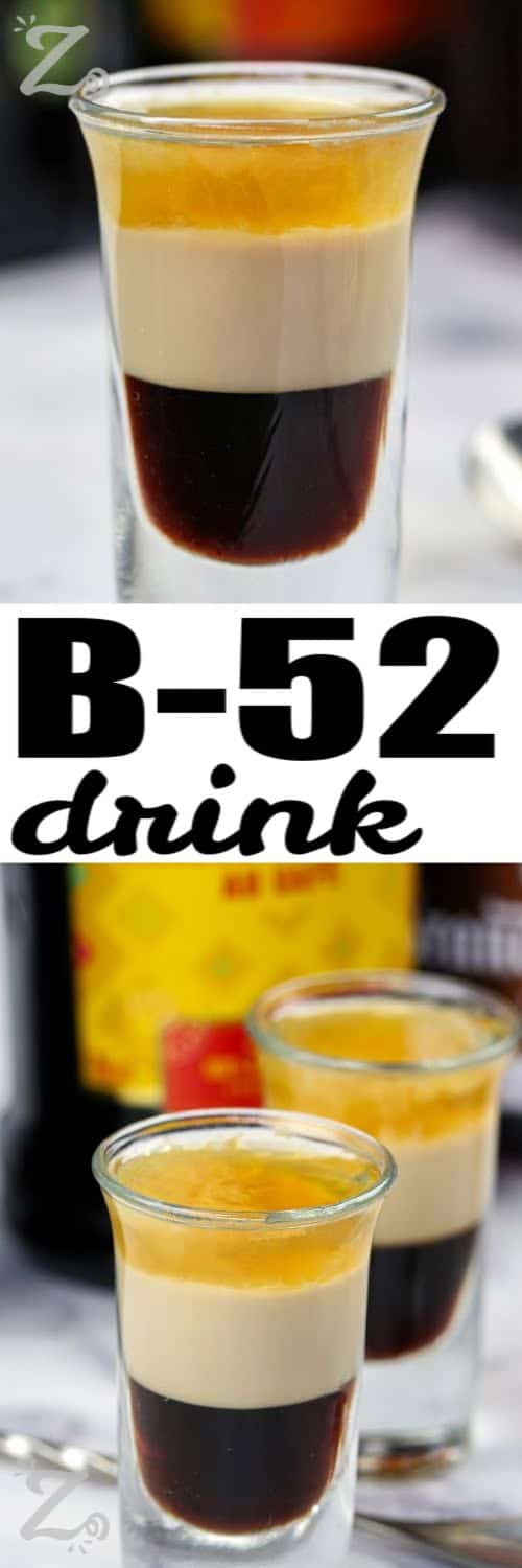 B52 Drink in shot glasses and close up of a shot with a title