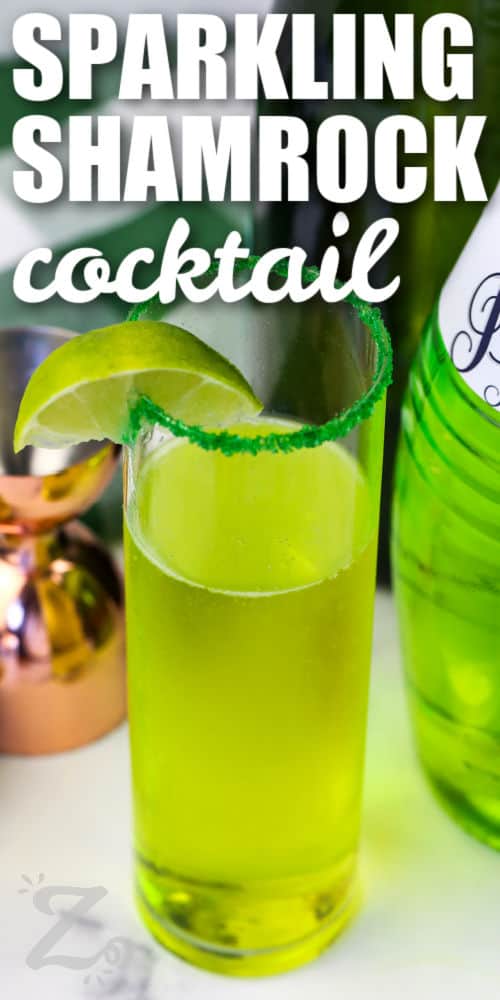 Sparkling Shamrock Cocktail with writing